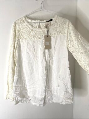Lungo L’Arno Italy Linen Lace Blouse Crochet Trim NWT
